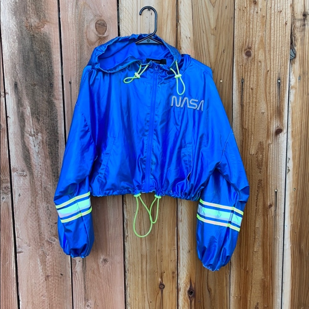 Reflective NASA crop top windbreaker